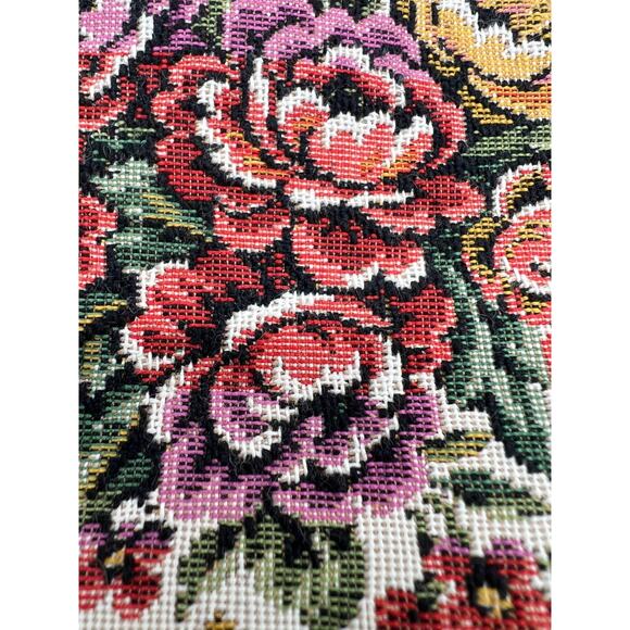 Modern Black Rose Tapestry Clutch Bag Embroidered Front Black Back Cottagecore - Picture 7 of 7